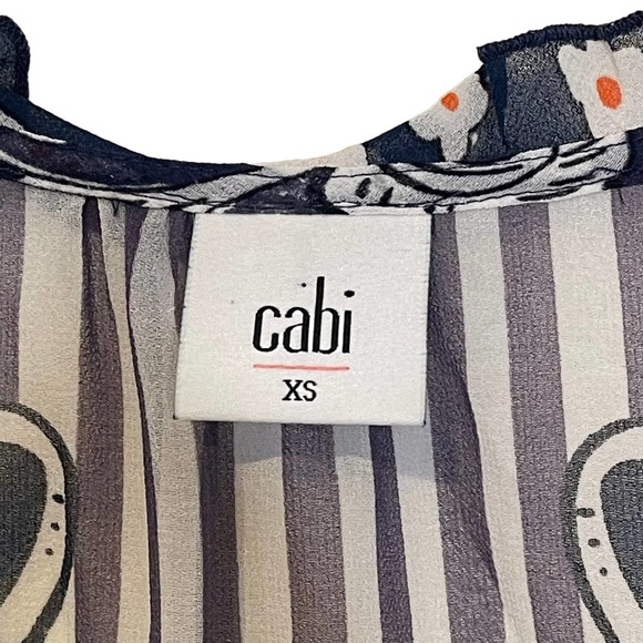 Cabi Floral Paisley Striped Peplum Sheer Blouse Ruffled Trim V-Neck Top XS Women - Picture 7 of 8